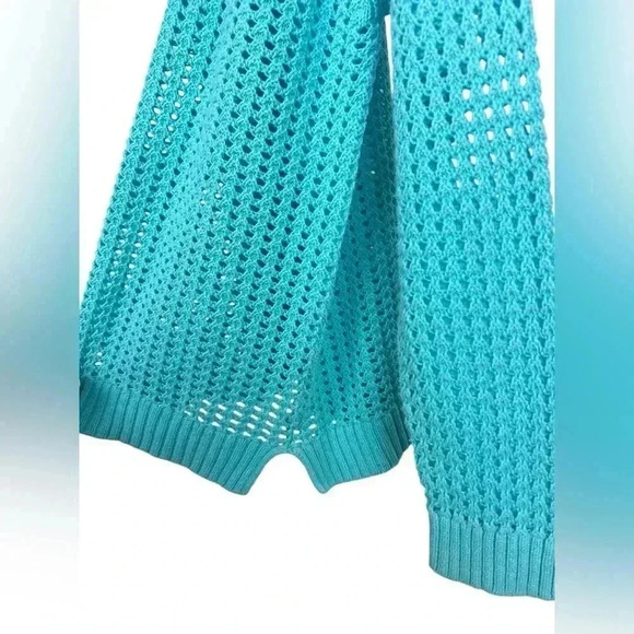 a.n.a A New Approach Women's 1X Blue Open Knit Long Sleeve Scoop Neck Sweater - Picture 5 of 11